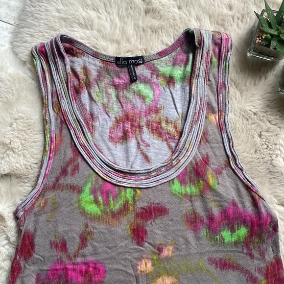Ella Moss Shirt Tank Tie Dye Flowers Gray Pink Green XS - Picture 3 of 8